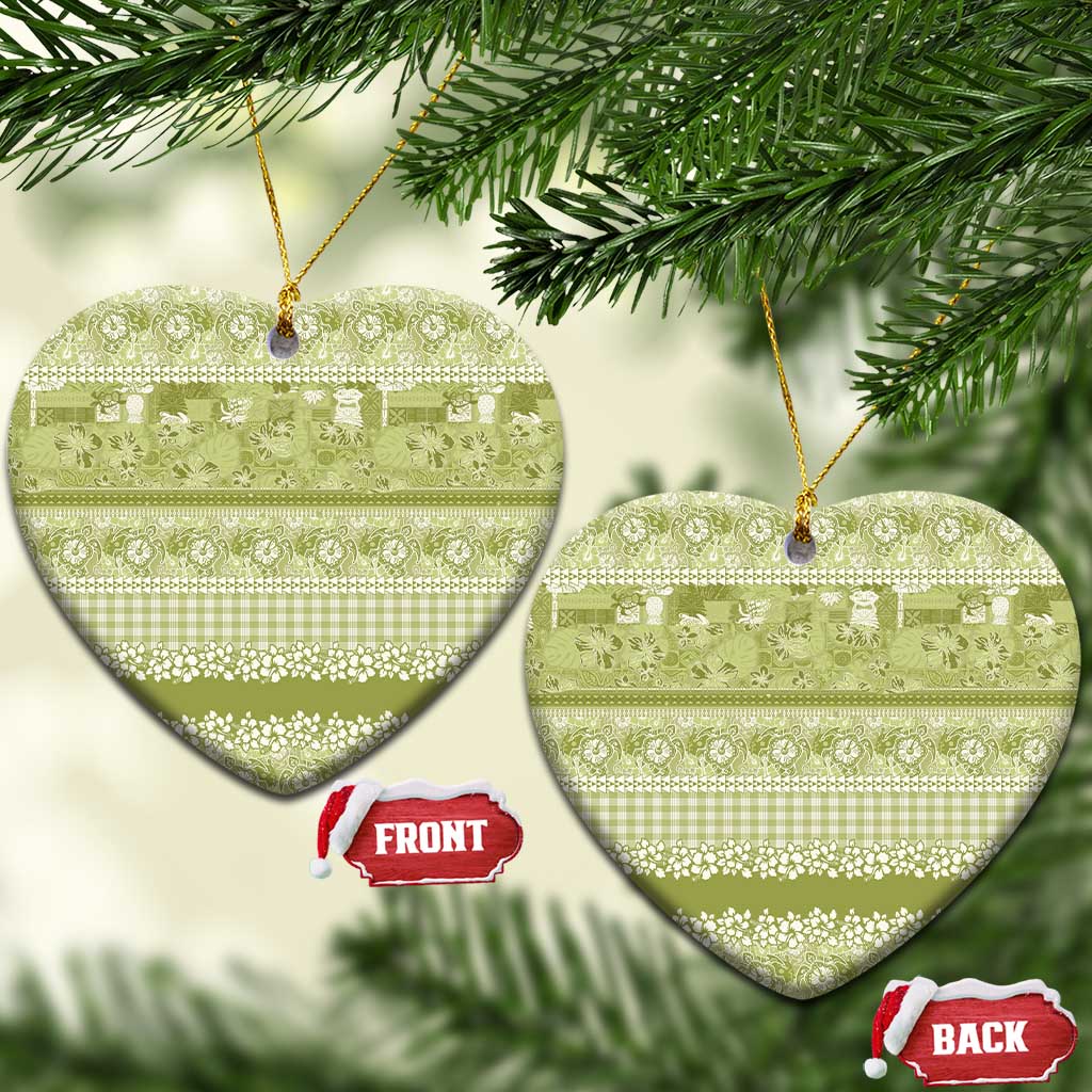 Hawaiian Hibiscus Honu Ceramic Ornament Sage Green Mele Kalikimaka Palaka Spirit LT9 Heart Sage Green - Polynesian Pride
