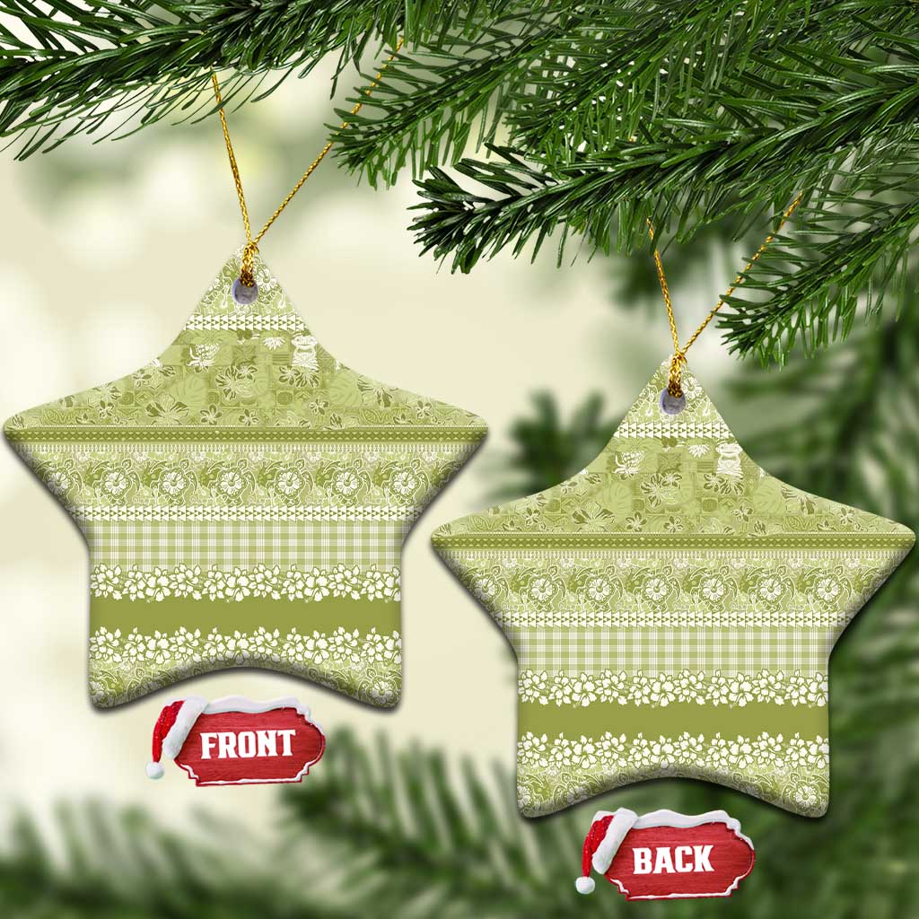 Hawaiian Hibiscus Honu Ceramic Ornament Sage Green Mele Kalikimaka Palaka Spirit LT9 Star Sage Green - Polynesian Pride