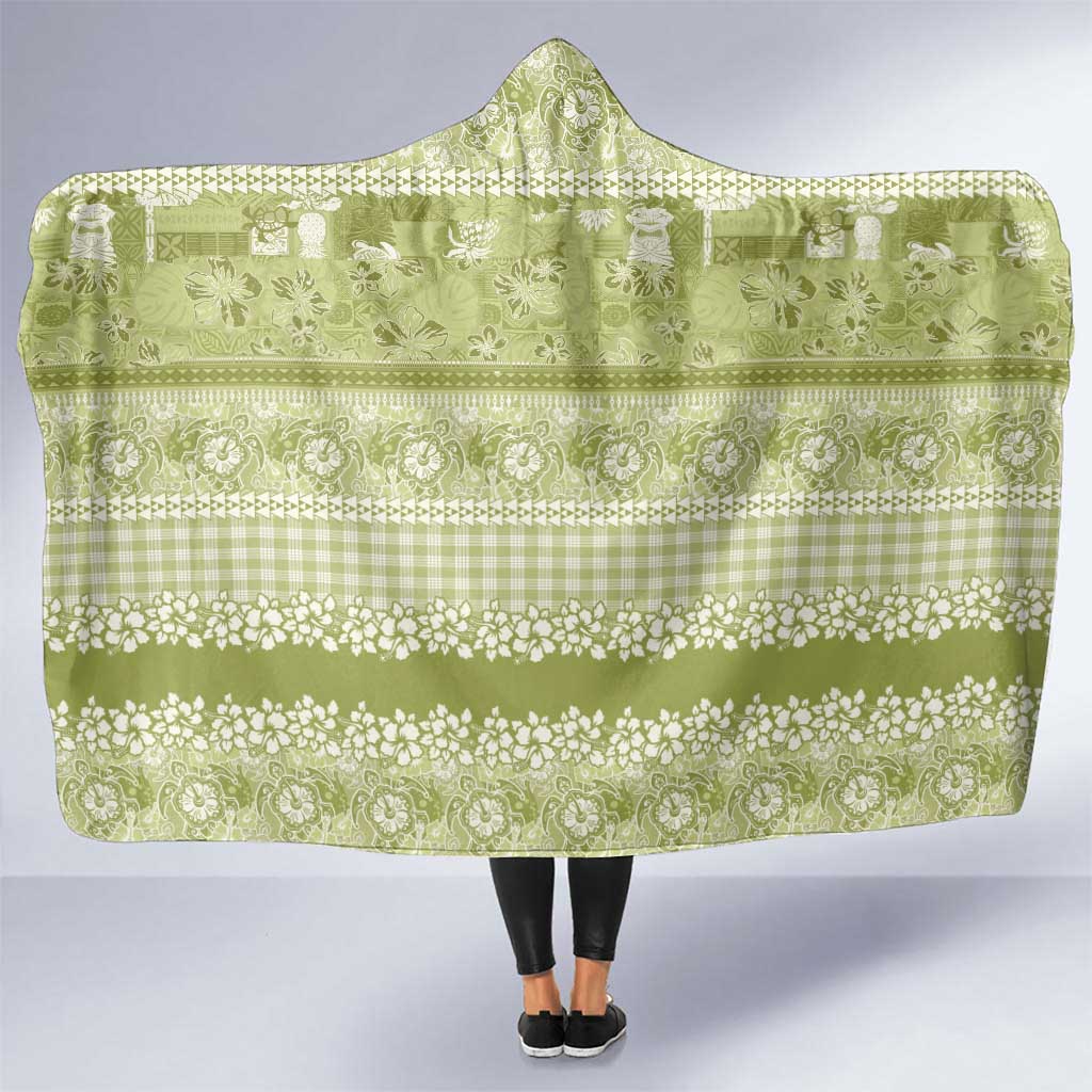 Hawaiian Hibiscus Honu Hooded Blanket Sage Green Mele Kalikimaka Palaka Spirit LT9 One Size Sage Green - Polynesian Pride