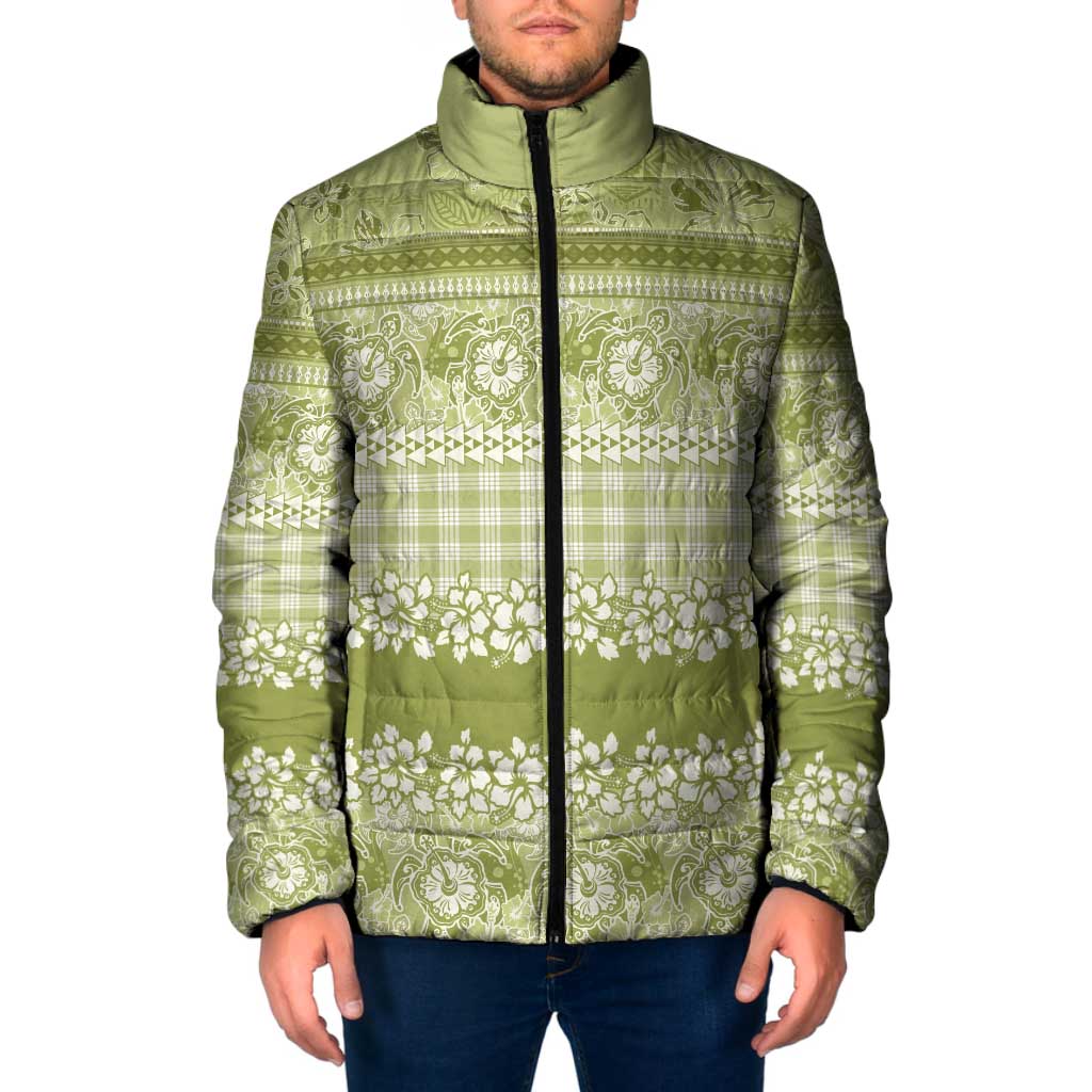 Hawaiian Hibiscus Honu Padded Jacket Sage Green Mele Kalikimaka Palaka Spirit LT9 Men Sage Green - Polynesian Pride