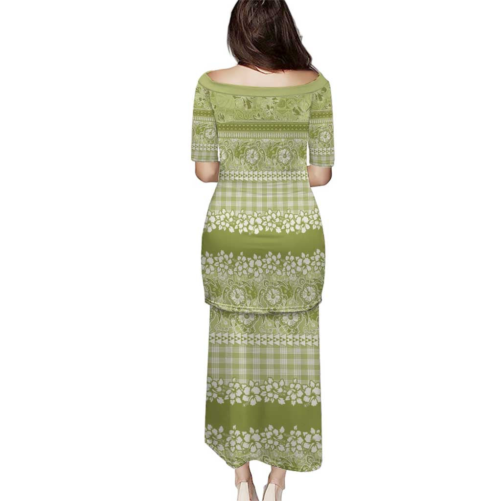 Hawaiian Hibiscus Honu Puletasi Sage Green Mele Kalikimaka Palaka Spirit LT9 - Polynesian Pride