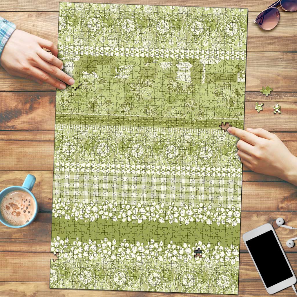 Hawaiian Hibiscus Honu Puzzle Sage Green Mele Kalikimaka Palaka Spirit LT9 Sage Green - Polynesian Pride
