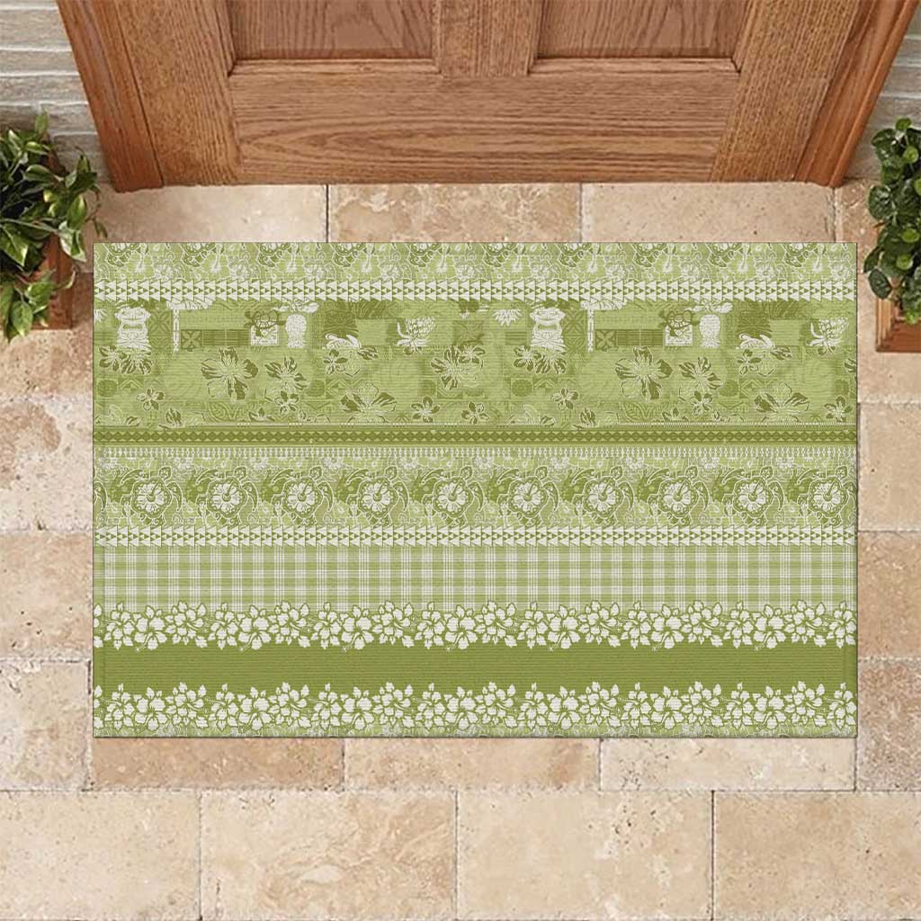 Hawaiian Hibiscus Honu Rubber Doormat Sage Green Mele Kalikimaka Palaka Spirit LT9 Sage Green - Polynesian Pride