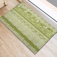 Hawaiian Hibiscus Honu Rubber Doormat Sage Green Mele Kalikimaka Palaka Spirit LT9 - Polynesian Pride