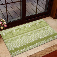 Hawaiian Hibiscus Honu Rubber Doormat Sage Green Mele Kalikimaka Palaka Spirit LT9 - Polynesian Pride