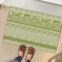 Hawaiian Hibiscus Honu Rubber Doormat Sage Green Mele Kalikimaka Palaka Spirit LT9 - Polynesian Pride