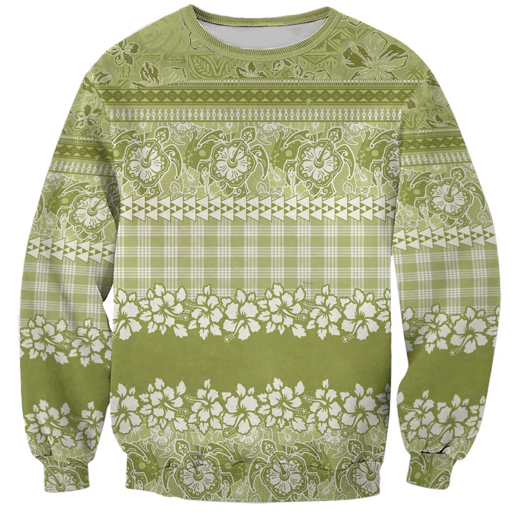 Hawaiian Hibiscus Honu Sweatshirt Sage Green Mele Kalikimaka Palaka Spirit LT9 Unisex Sage Green - Polynesian Pride