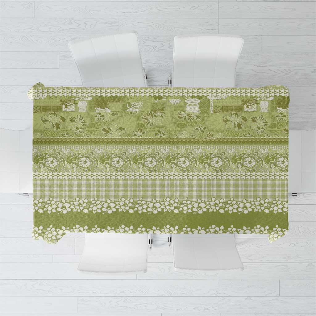 Hawaiian Hibiscus Honu Tablecloth Sage Green Mele Kalikimaka Palaka Spirit LT9 Sage Green - Polynesian Pride