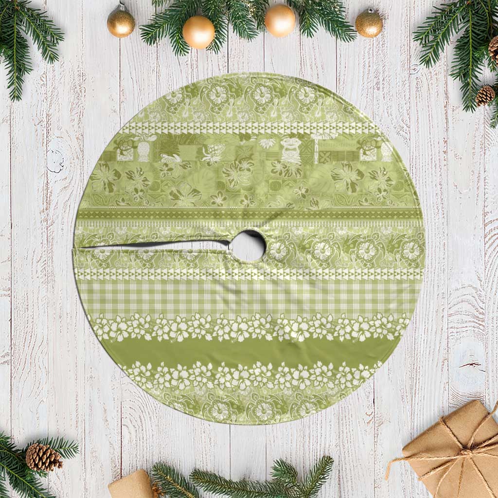 Hawaiian Hibiscus Honu Tree Skirt Sage Green Mele Kalikimaka Palaka Spirit LT9 Casual Sage Green - Polynesian Pride