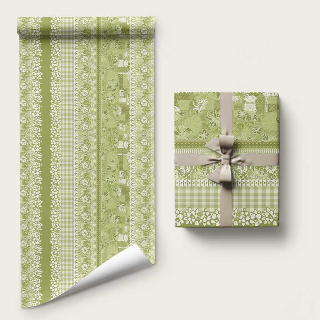 Hawaiian Hibiscus Honu Wrapping Paper Sage Green Mele Kalikimaka Palaka Spirit LT9 58" × 23" Sage Green - Polynesian Pride