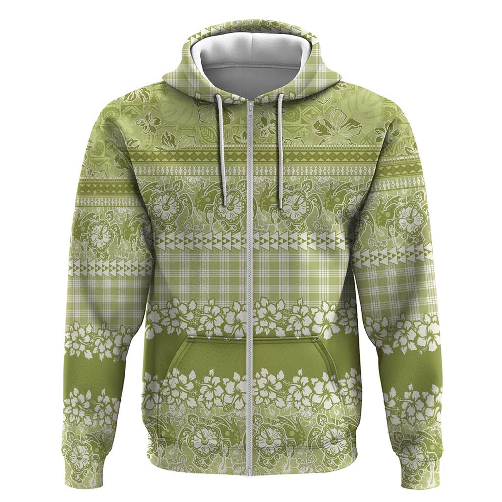 Hawaiian Hibiscus Honu Zip Hoodie Sage Green Mele Kalikimaka Palaka Spirit LT9 Zip Hoodie Sage Green - Polynesian Pride
