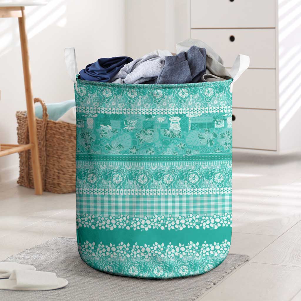 Hawaiian Hibiscus Honu Laundry Basket Turquoise Mele Kalikimaka Palaka Spirit LT9 Turquoise - Polynesian Pride