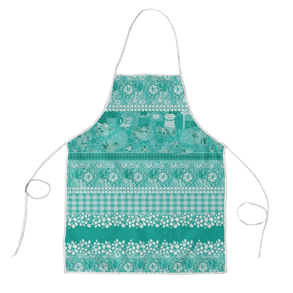 Hawaiian Hibiscus Honu Apron Turquoise Mele Kalikimaka Palaka Spirit LT9 Turquoise - Polynesian Pride