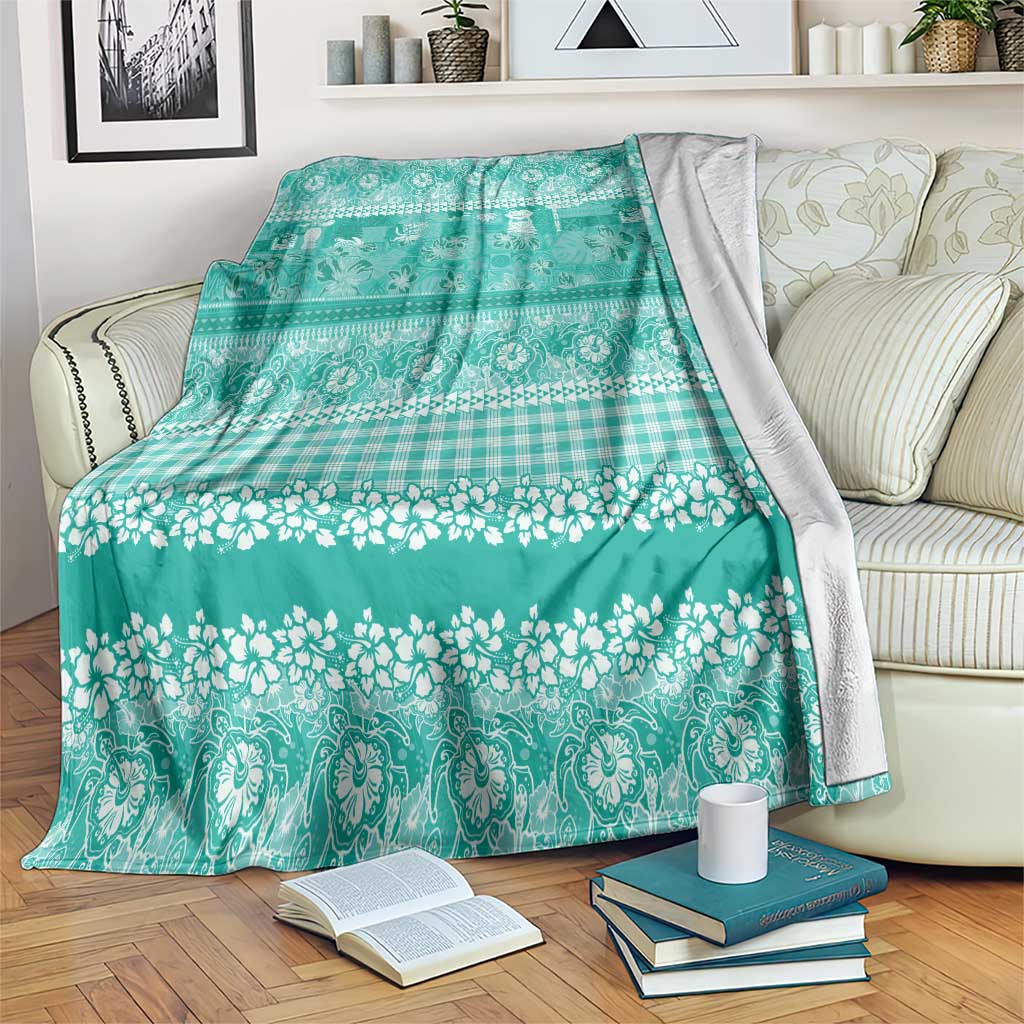 Hawaiian Hibiscus Honu Blanket Turquoise Mele Kalikimaka Palaka Spirit LT9 Turquoise - Polynesian Pride