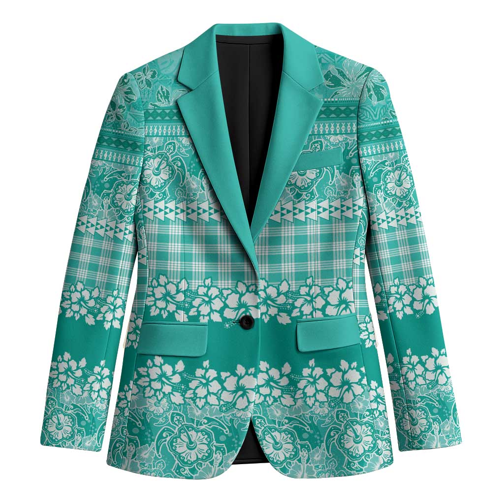Hawaiian Hibiscus Honu Blazer Turquoise Mele Kalikimaka Palaka Spirit LT9 Unisex Turquoise - Polynesian Pride