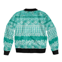 Hawaiian Hibiscus Honu Bomber Jacket Turquoise Mele Kalikimaka Palaka Spirit LT9 - Polynesian Pride