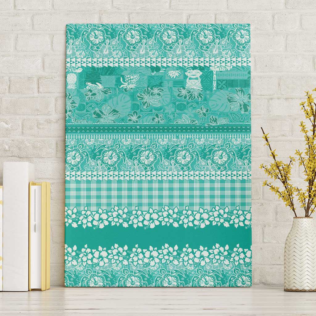 Hawaiian Hibiscus Honu Canvas Wall Art Turquoise Mele Kalikimaka Palaka Spirit LT9 Without Frame Turquoise - Polynesian Pride