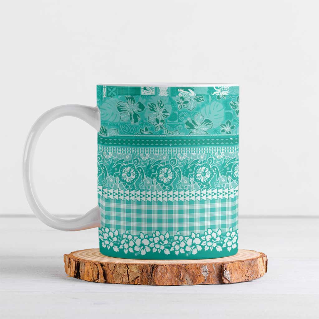 Hawaiian Hibiscus Honu Ceramic Mug Turquoise Mele Kalikimaka Palaka Spirit LT9 Turquoise - Polynesian Pride