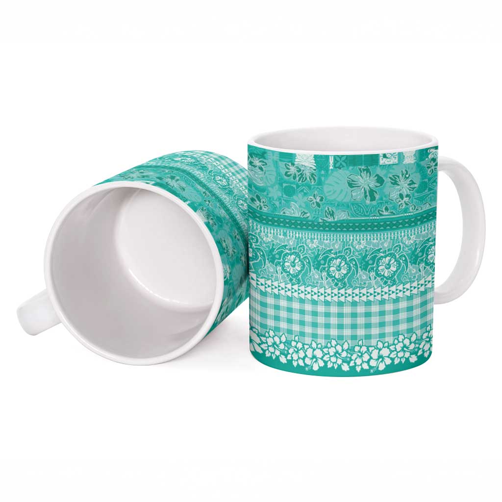 Hawaiian Hibiscus Honu Ceramic Mug Turquoise Mele Kalikimaka Palaka Spirit LT9 - Polynesian Pride