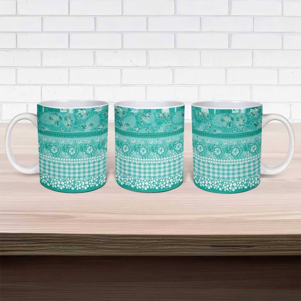 Hawaiian Hibiscus Honu Ceramic Mug Turquoise Mele Kalikimaka Palaka Spirit LT9 - Polynesian Pride