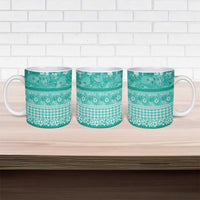 Hawaiian Hibiscus Honu Ceramic Mug Turquoise Mele Kalikimaka Palaka Spirit LT9 - Polynesian Pride