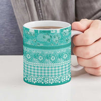 Hawaiian Hibiscus Honu Ceramic Mug Turquoise Mele Kalikimaka Palaka Spirit LT9 - Polynesian Pride