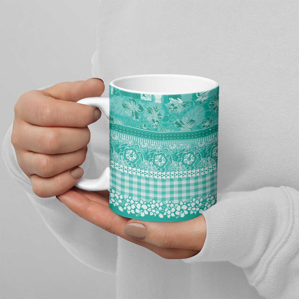 Hawaiian Hibiscus Honu Ceramic Mug Turquoise Mele Kalikimaka Palaka Spirit LT9 - Polynesian Pride