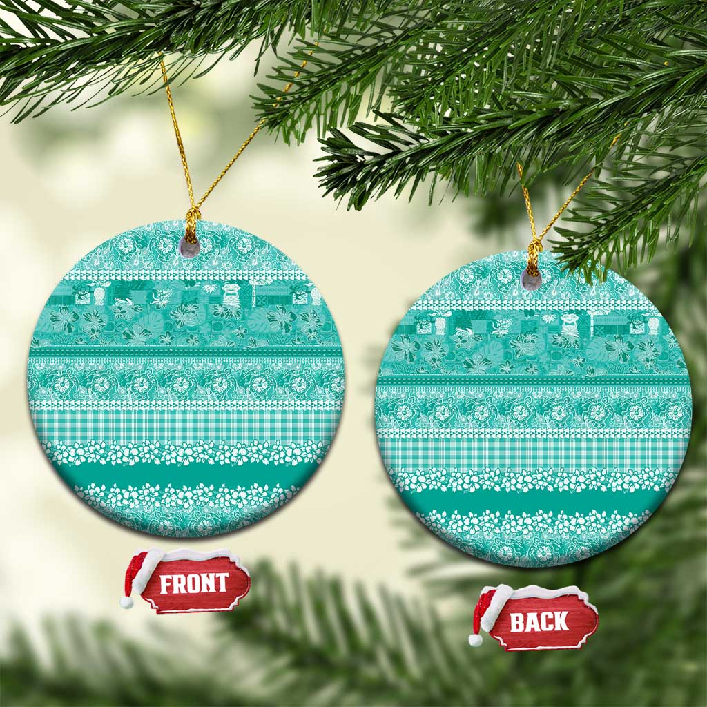 Hawaiian Hibiscus Honu Ceramic Ornament Turquoise Mele Kalikimaka Palaka Spirit LT9 Circle Turquoise - Polynesian Pride