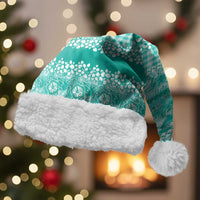 Hawaiian Hibiscus Honu Christmas Santa Hat - Turquoise Mele Kalikimaka Palaka Spirit LT9 With Fur Turquoise - Polynesian Pride