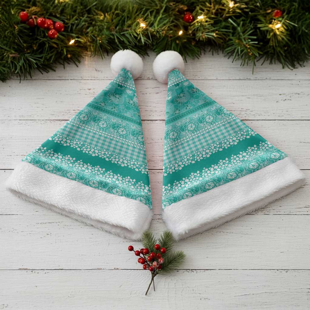 Hawaiian Hibiscus Honu Christmas Santa Hat - Turquoise Mele Kalikimaka Palaka Spirit LT9 - Polynesian Pride