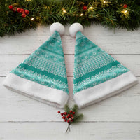Hawaiian Hibiscus Honu Christmas Santa Hat - Turquoise Mele Kalikimaka Palaka Spirit LT9 - Polynesian Pride