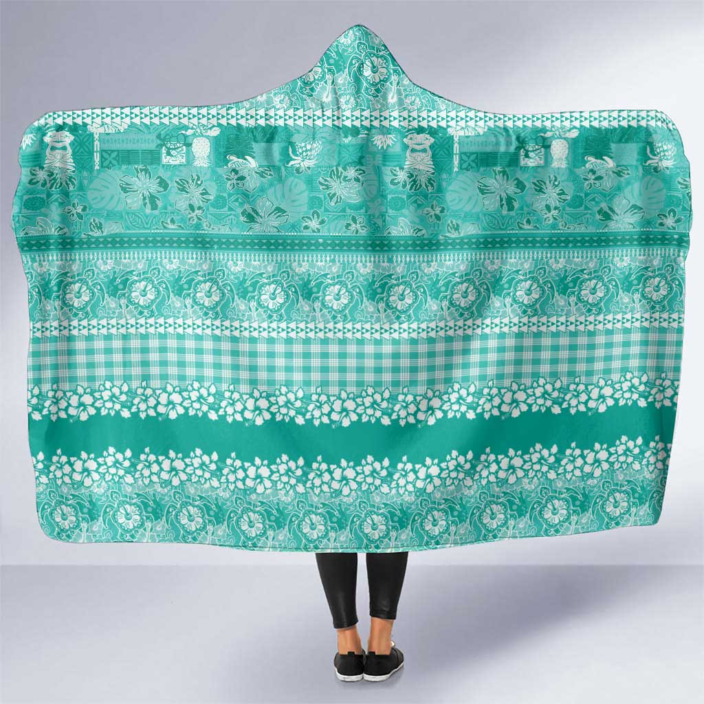 Hawaiian Hibiscus Honu Hooded Blanket Turquoise Mele Kalikimaka Palaka Spirit LT9 One Size Turquoise - Polynesian Pride