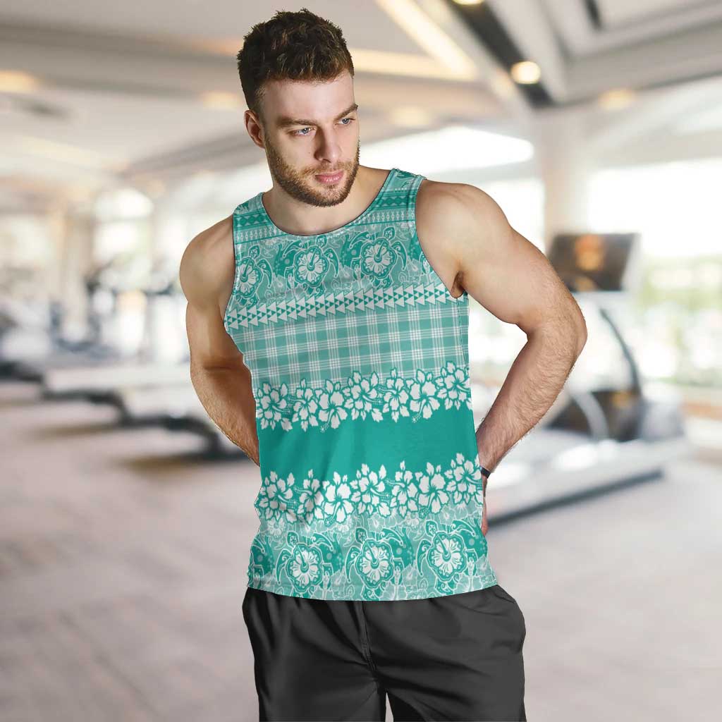 Hawaiian Hibiscus Honu Men Tank Top Turquoise Mele Kalikimaka Palaka Spirit LT9 Turquoise - Polynesian Pride