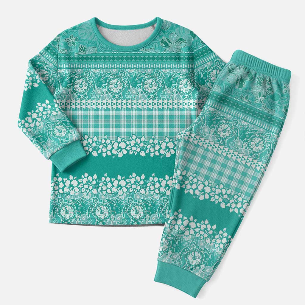Hawaiian Hibiscus Honu Christmas Pajama Set Turquoise Mele Kalikimaka Palaka Spirit LT9 Men Turquoise - Polynesian Pride