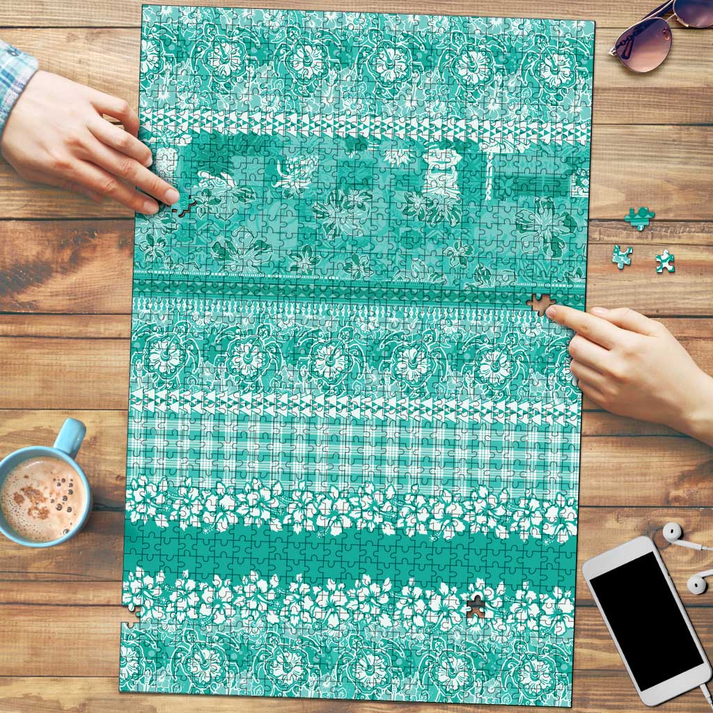 Hawaiian Hibiscus Honu Puzzle Turquoise Mele Kalikimaka Palaka Spirit LT9 Turquoise - Polynesian Pride