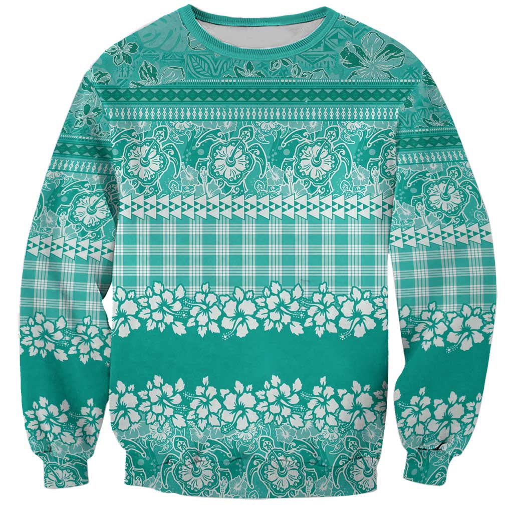 Hawaiian Hibiscus Honu Sweatshirt Turquoise Mele Kalikimaka Palaka Spirit LT9 Unisex Turquoise - Polynesian Pride