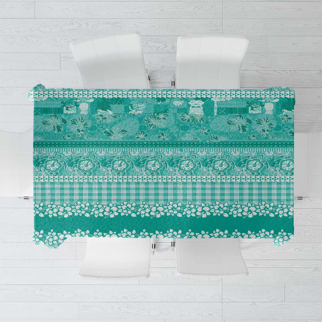 Hawaiian Hibiscus Honu Tablecloth Turquoise Mele Kalikimaka Palaka Spirit LT9 Turquoise - Polynesian Pride