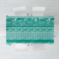 Hawaiian Hibiscus Honu Tablecloth Turquoise Mele Kalikimaka Palaka Spirit LT9 Turquoise - Polynesian Pride