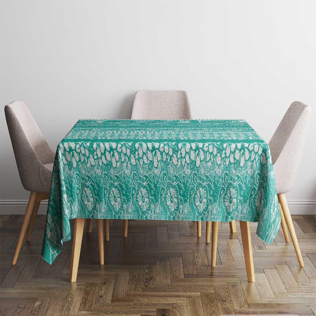 Hawaiian Hibiscus Honu Tablecloth Turquoise Mele Kalikimaka Palaka Spirit LT9 - Polynesian Pride
