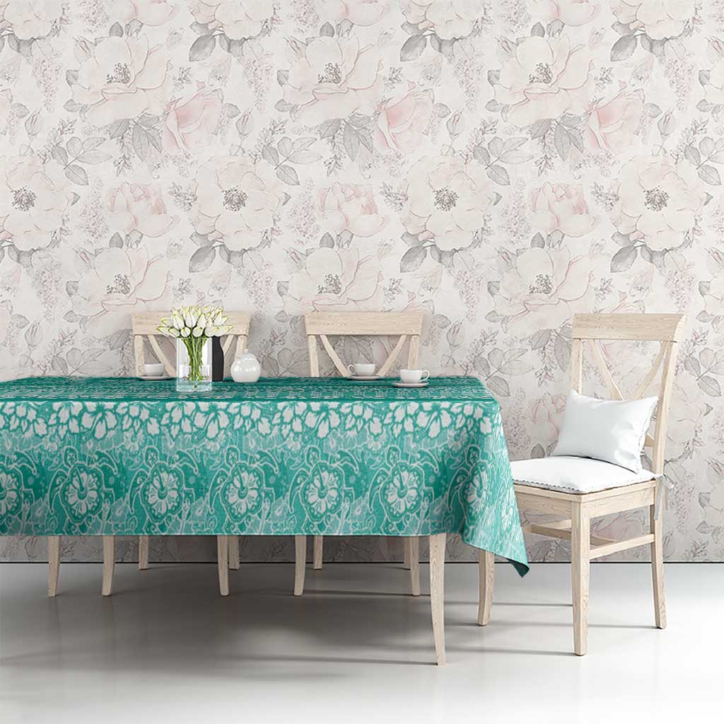 Hawaiian Hibiscus Honu Tablecloth Turquoise Mele Kalikimaka Palaka Spirit LT9 - Polynesian Pride