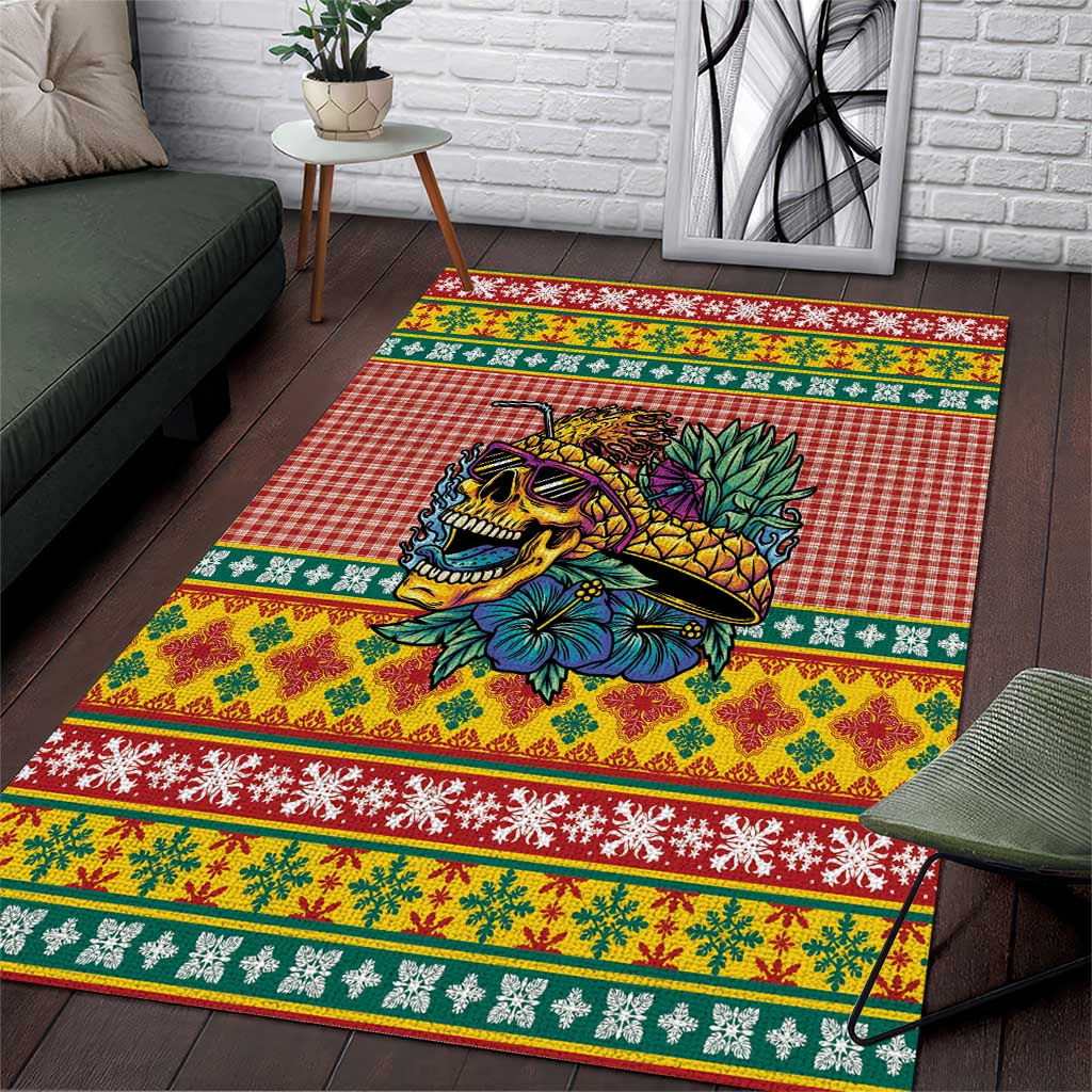 Hawaiian Pineapples Skull Area Rug Mele Kalikimaka Palaka Quilt Pattern LT9 Yellow - Polynesian Pride