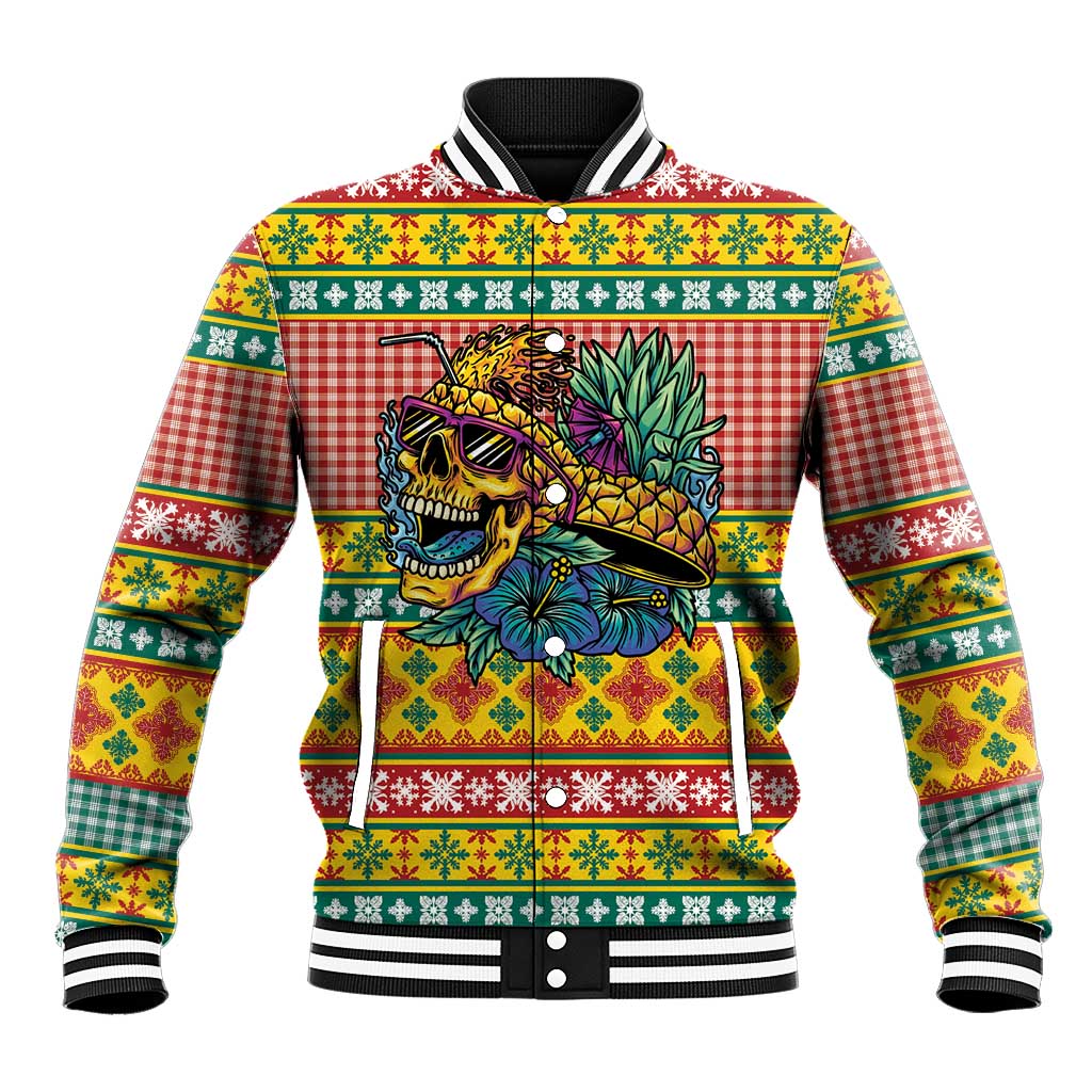 Hawaiian Pineapples Skull Baseball Jacket Mele Kalikimaka Palaka Quilt Pattern LT9 Unisex Yellow - Polynesian Pride