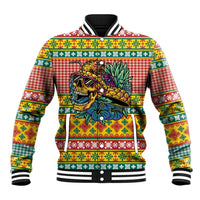 Hawaiian Pineapples Skull Baseball Jacket Mele Kalikimaka Palaka Quilt Pattern LT9 Unisex Yellow - Polynesian Pride