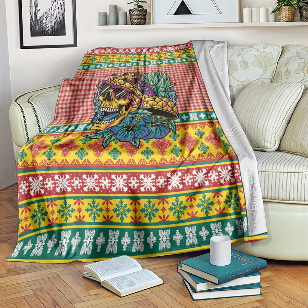 Hawaiian Pineapples Skull Blanket Mele Kalikimaka Palaka Quilt Pattern LT9 Yellow - Polynesian Pride