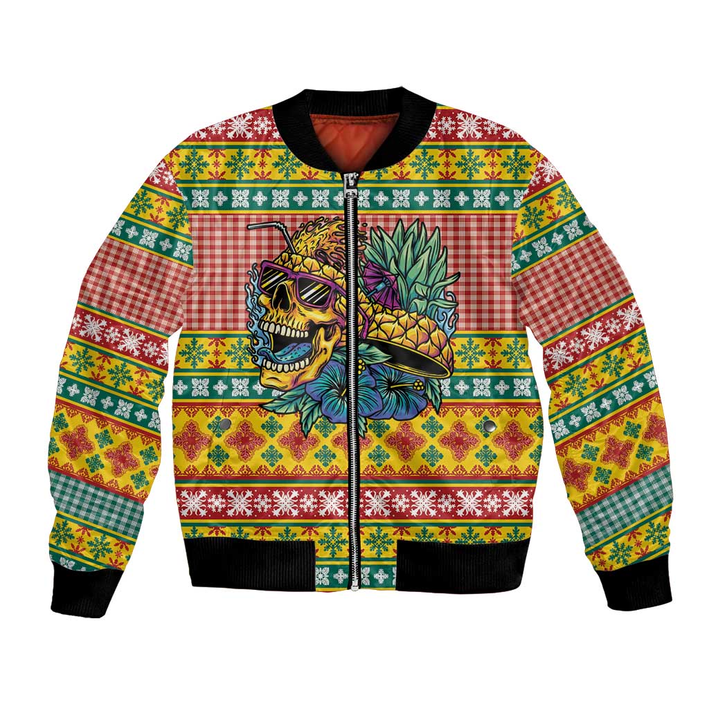 Hawaiian Pineapples Skull Bomber Jacket Mele Kalikimaka Palaka Quilt Pattern LT9 Unisex Yellow - Polynesian Pride