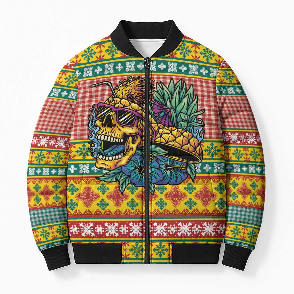 Hawaiian Pineapples Skull Bomber Puffer Jacket Mele Kalikimaka Palaka Quilt Pattern LT9 Unisex Yellow - Polynesian Pride