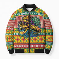 Hawaiian Pineapples Skull Bomber Puffer Jacket Mele Kalikimaka Palaka Quilt Pattern LT9 Unisex Yellow - Polynesian Pride