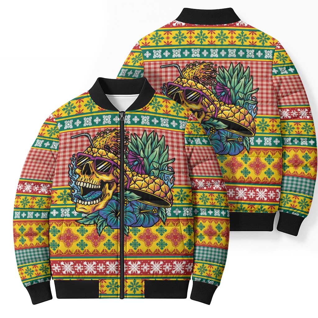 Hawaiian Pineapples Skull Bomber Puffer Jacket Mele Kalikimaka Palaka Quilt Pattern LT9 - Polynesian Pride