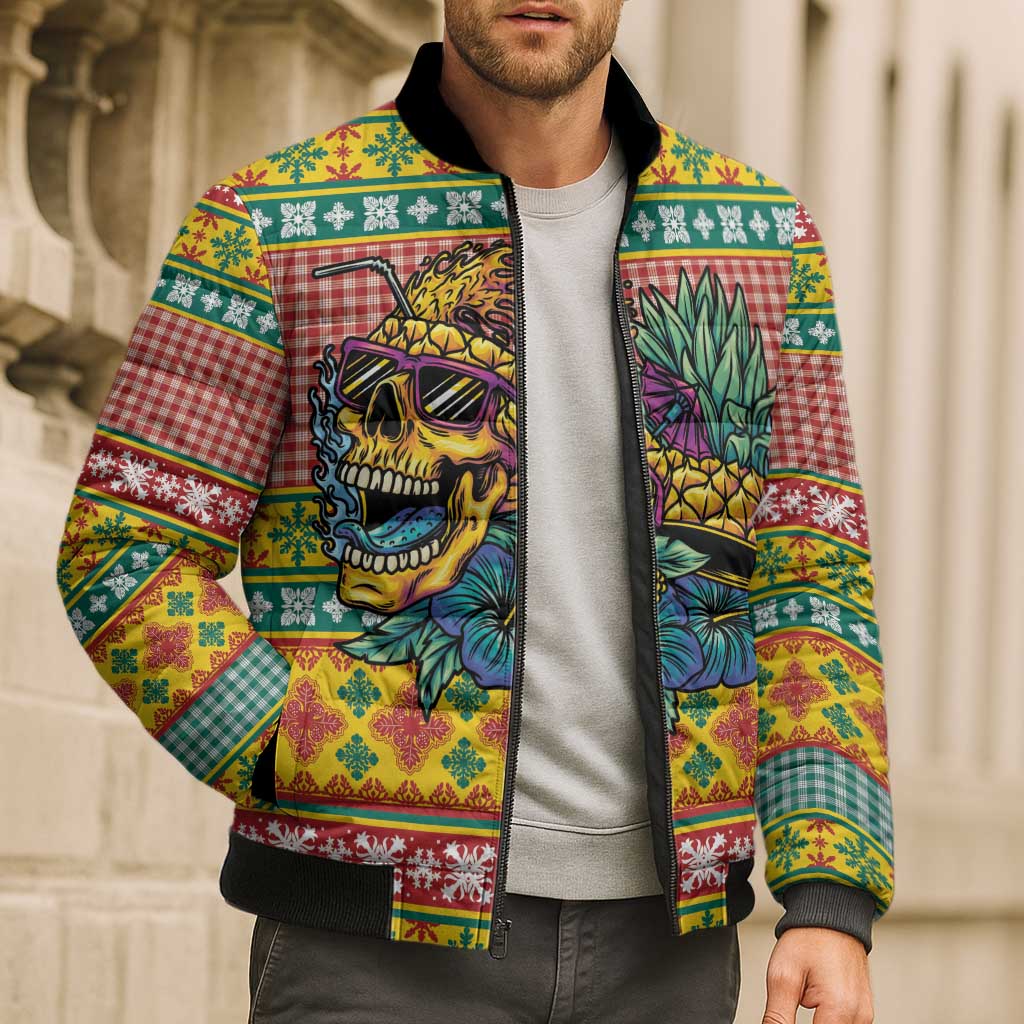 Hawaiian Pineapples Skull Bomber Puffer Jacket Mele Kalikimaka Palaka Quilt Pattern LT9 - Polynesian Pride