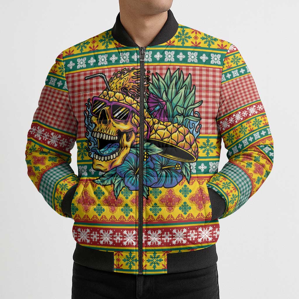 Hawaiian Pineapples Skull Bomber Puffer Jacket Mele Kalikimaka Palaka Quilt Pattern LT9 - Polynesian Pride